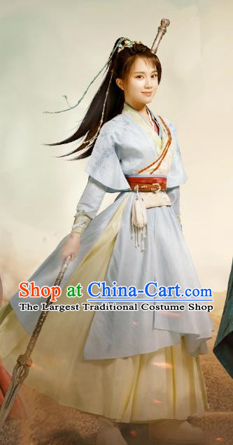 Chinese The Blood of Youth Sikong Qianluo Blue Dress Ancient Female Knight Garment Costumes TV Series Swordswoman Clothing