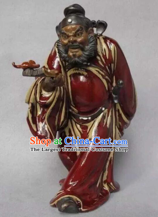 Chinese Hand Made Shi Wan Artistic Ceramics Zhong Kui Statue Bringing Blessings To Hall
