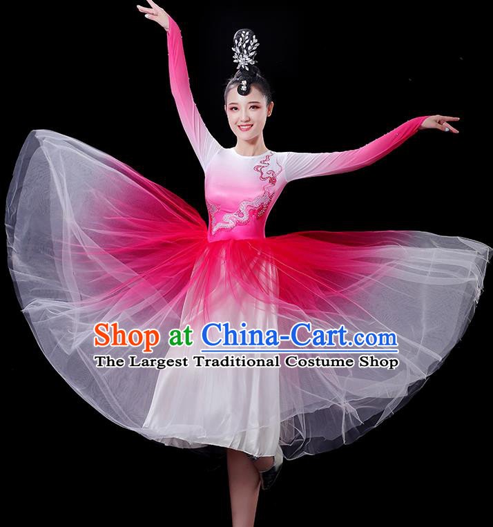 China Stage Show Pink Dress Modern Dance Costume Women Group Chorus Clothing Opening Dance Fashion