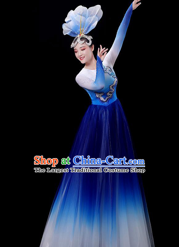 China Opening Dance Royal Blue Dress Women Group Performance Clothing Stage Show Fashion Flower Dance Costume