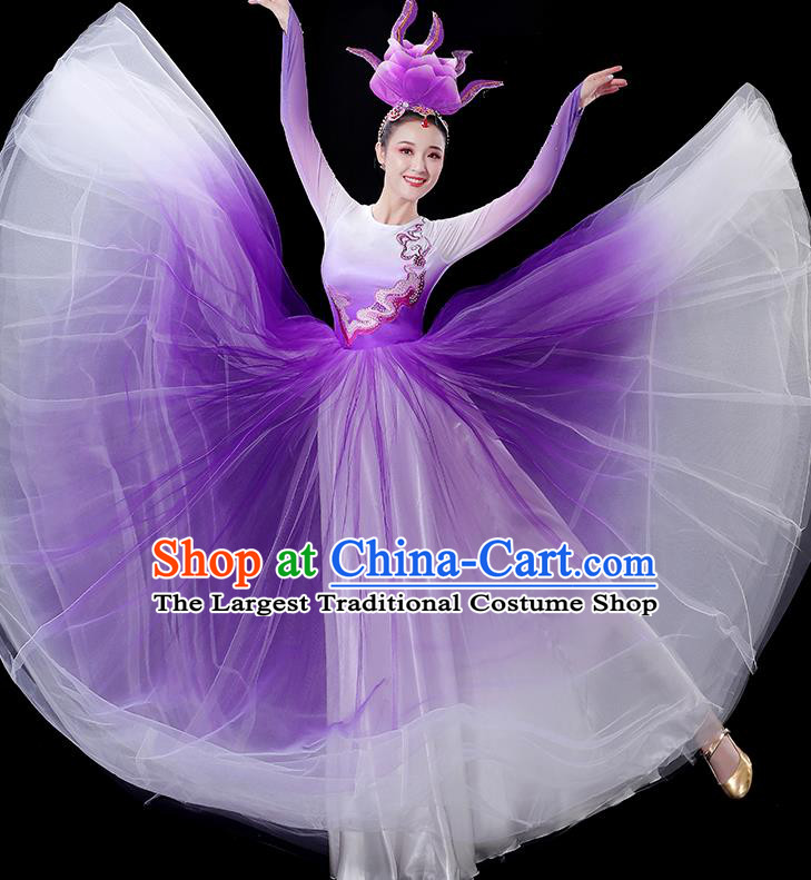 China Flower Dance Costume Opening Dance Purple Dress Women Group Performance Clothing Stage Show Fashion