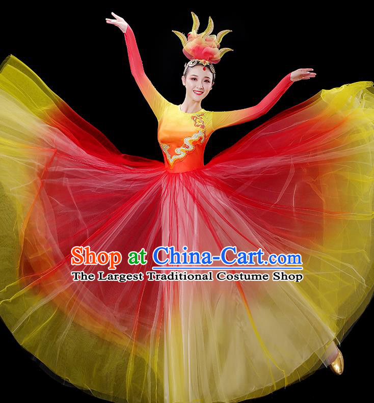 China Opening Dance Red Dress Women Group Performance Clothing Stage Show Fashion Modern Dance Costumes