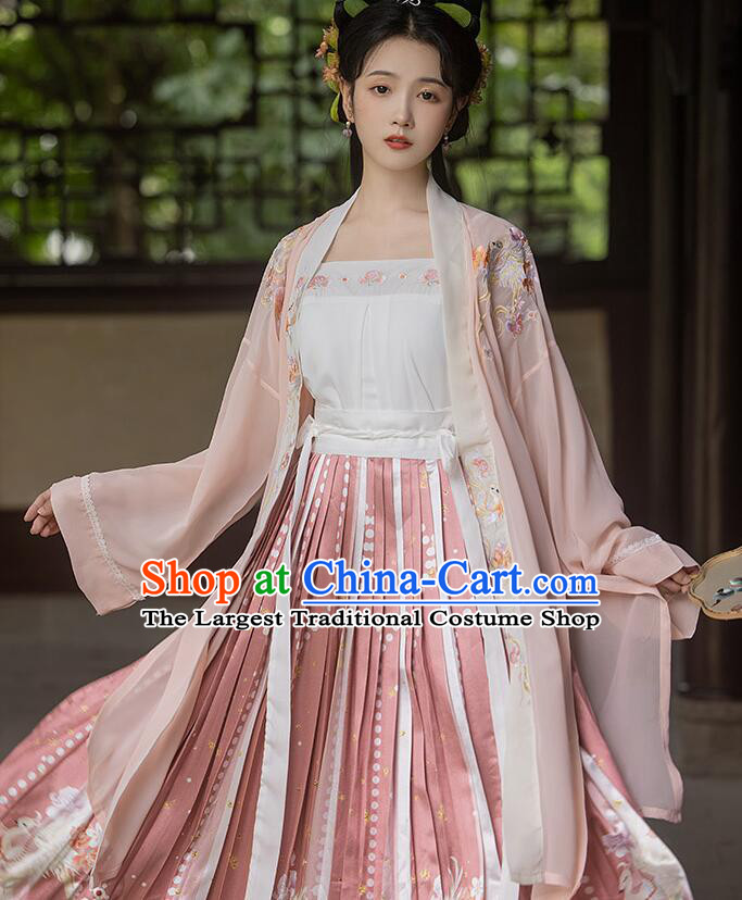 China Song Dynasty Young Woman Costumes Ancient Court Princess Clothing Traditional Pink Hanfu Dresses