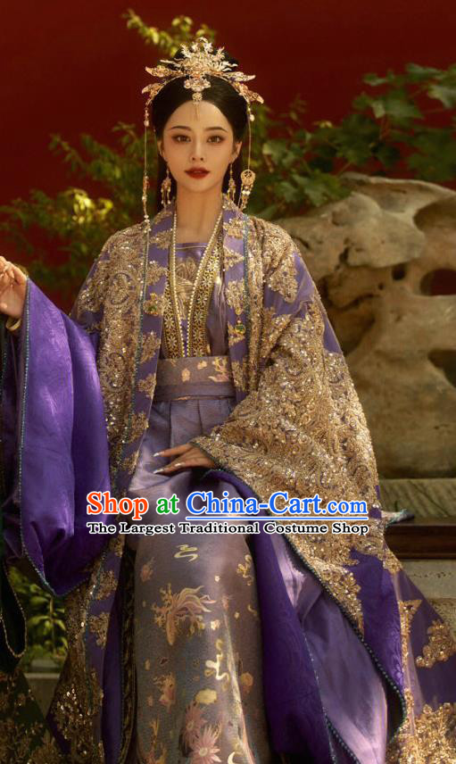 China TV Series Queen Embroidered Costumes Ming Dynasty Empress Purple Dresses Ancient Court Woman Clothing