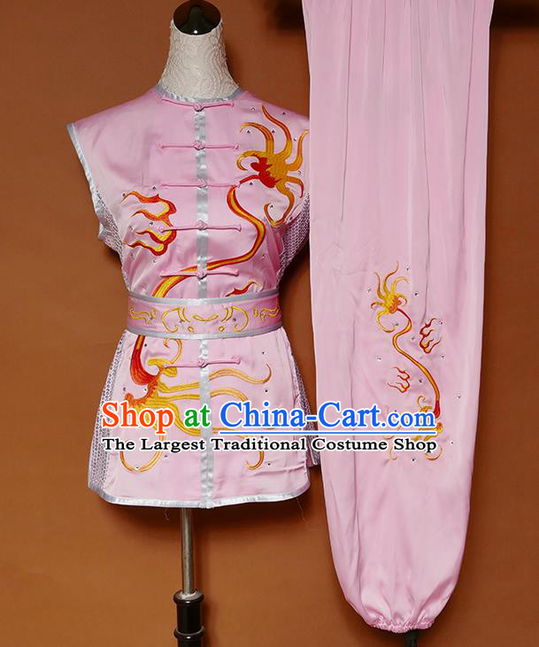 Chinese Kongfu Performance Pink Outfit Nan Quan Competition Clothing Wushu Tournament Uniform