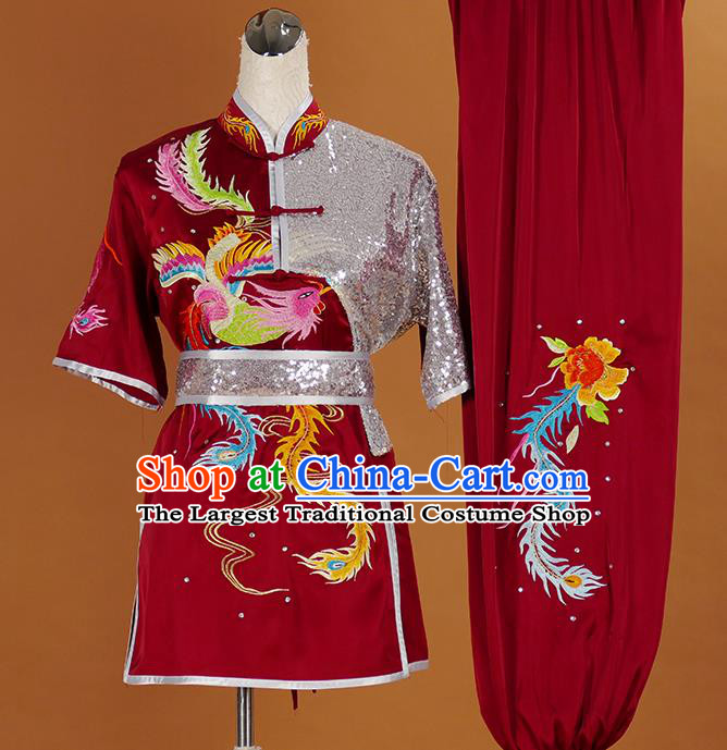 Chinese Wushu Tournament Uniform Kongfu Clothes Chang Quan Performance Dark Red Outfit Martial Arts Competition Clothing