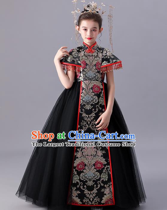 Girl Catwalks Black Dress Children Day Performance Clothing China Traditional Stage Show Costume