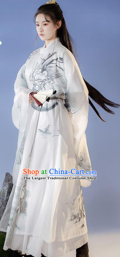 China Ancient Swordsman Costumes Ming Dynasty Prince Clothing Traditional Male Hanfu Round Collar Robe