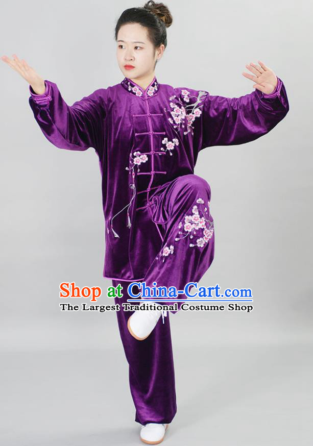 Chinese Wushu Competition Clothes Female Tai Chi Purple Velvet Suit Martial Arts Clothing Winter Taiji Quan Training Uniform