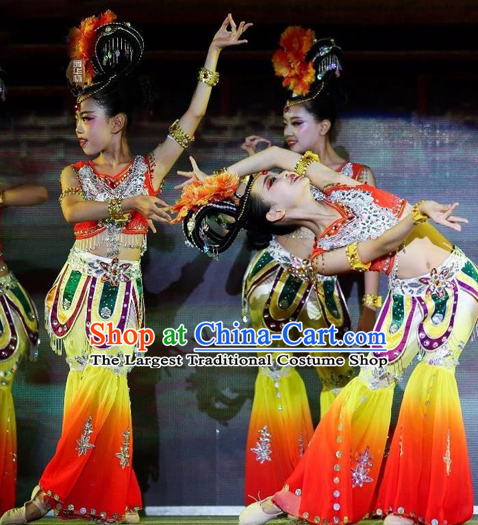 Dunhuang Flying Dance Costume Auspicious Heavenly Girl Colorful Buddha Light Children Performance Costume National Classical Dance Rebound Pipa Costume