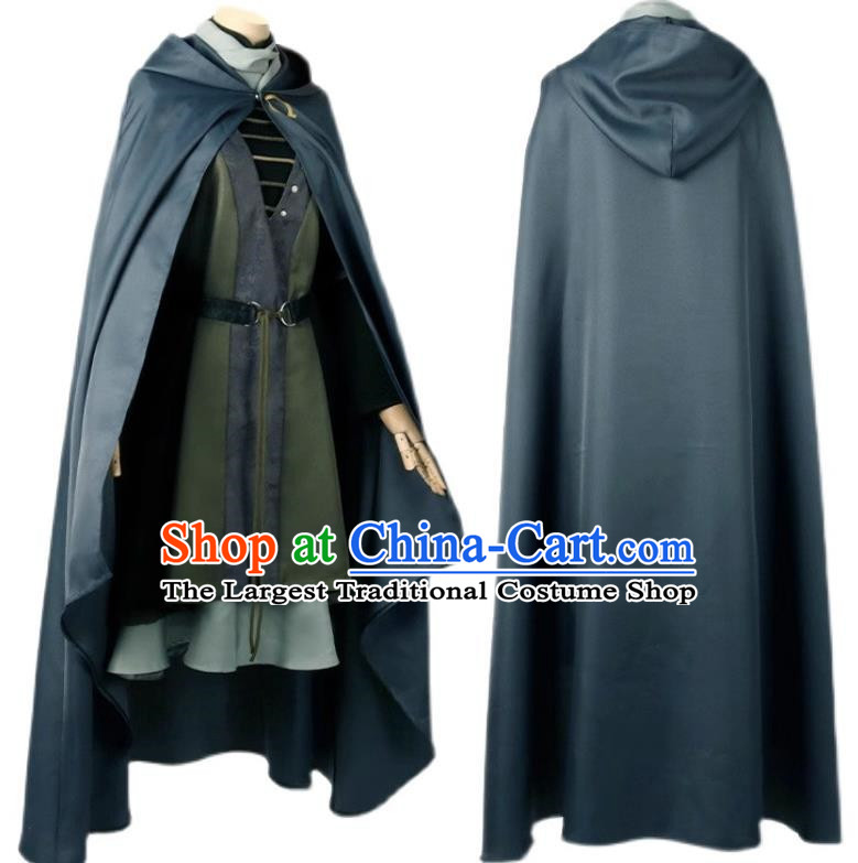 Retro Female Ranger Costume Adult Hooded Cape Cosplay Green Robe Suit