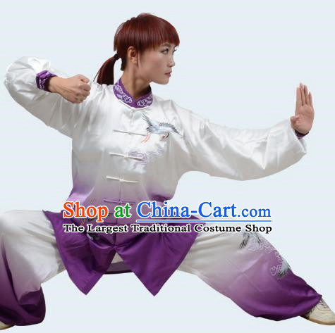Purple Tai Chi Clothes Cloud Crane Gradient Transition Color Three Piece Suit Drape Embroidery Exercise Clothes Men And Women Performance Clothes