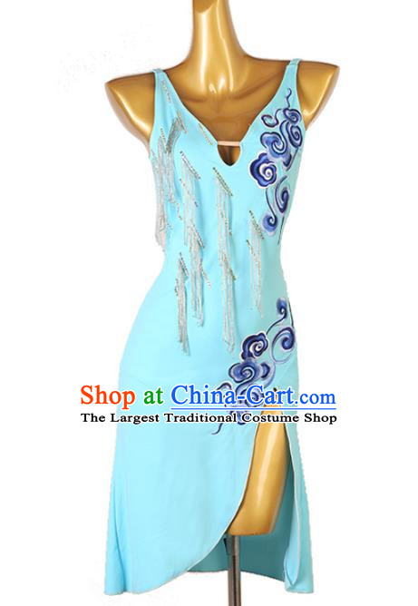Latin Dance Skirt Dress Backless Show Competition Dance Costume Diamond Studded Rumba Chacha Dance Skirt