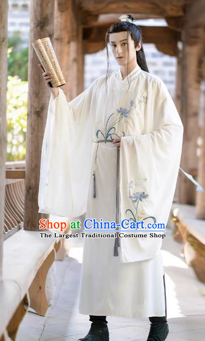 China TV Series Swordsman White Hanfu Ancient Chinese Costumes Young Childe Outfit Song Dynasty Scholar Clothing
