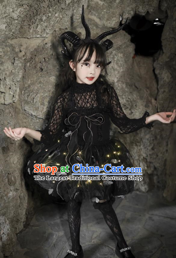 Girls Halloween Party Cos Devil Hair Light Tutu Skirt Devil Dress