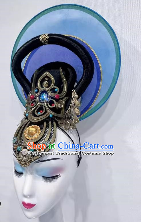 Chinese Classical Dance Headdress Dunhuang Flying Western Regions Lantern Dance Five Stars Out Of The Oriental Silk Road National Performance Wig Hair Accessories