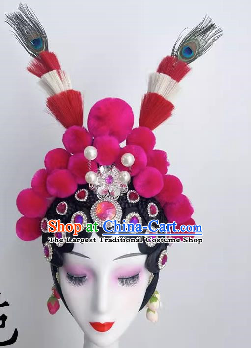 Chinese Style Dance Performance Opera Dance Headdress Pompom Peacock Hair Pheasant Feather Art Test Dance Performance Headdress