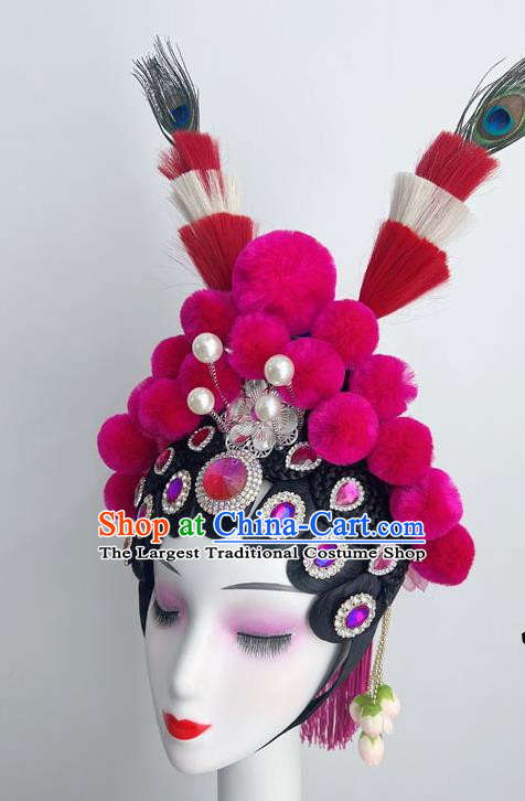 Chinese Style Dance Performance Opera Dance Headdress Pompom Peacock Hair Pheasant Feather Art Test Dance Performance Headdress