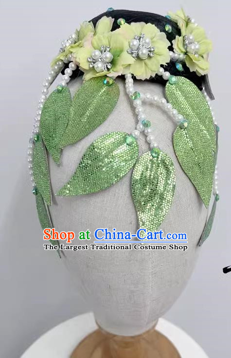 Chinese Classical Dance Fangchun Xing Wig Hair Bag Headdress Handmade Beaded Tassel Art Test Dance Headdress