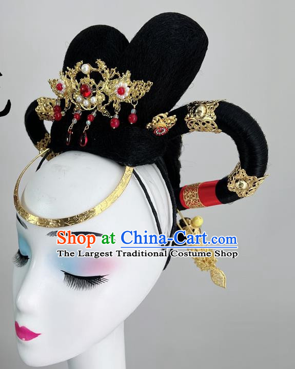 Chinese Classical Dance Han And Tang Style Noble Concubine Atmospheric Dance Performance Gold Hairpin Red Rope Wig Hair Bun Hair Accessories