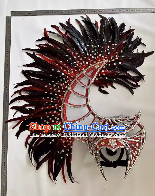 Red And Black Opening Dance Performance Feather Headdress Dance Team Samba Carnival Halloween