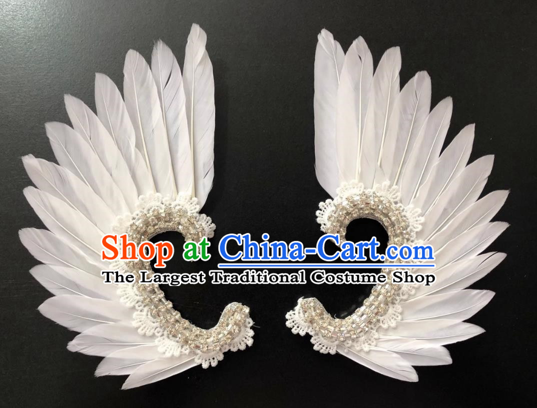 White Angel Wings Earrings Opening Dance Show Performance Feather Headdress Earrings Samba Costumes Carnival Halloween