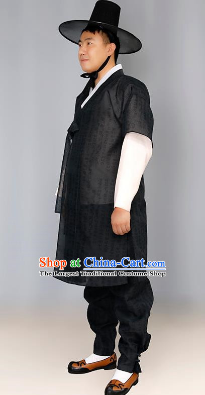 Men Groom Hanbok Black Long Host Speech Dress