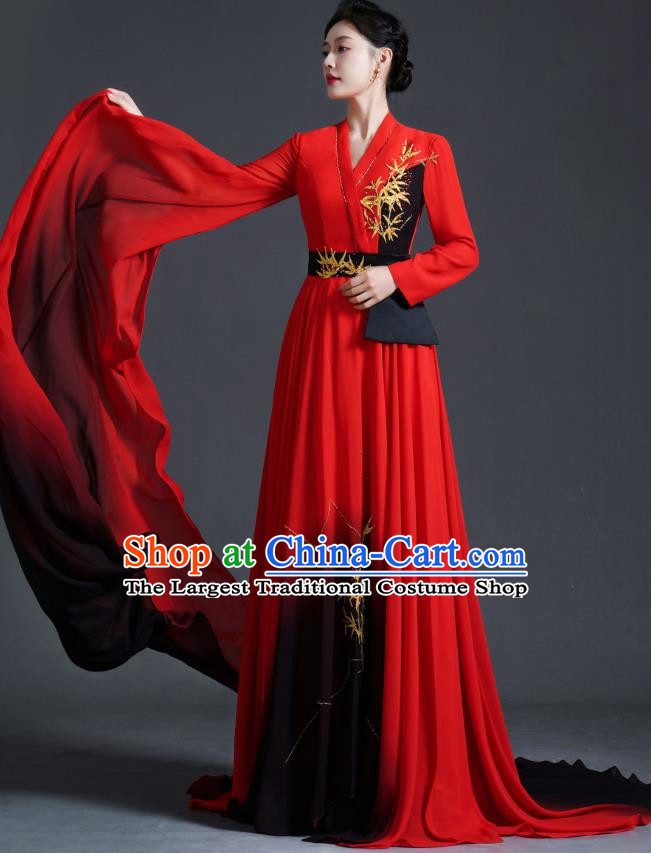 Chinese Style Top Banquet Evening Dress Model Catwalk Performance Costume Long Guzheng Playing Art Test Dress Tailing