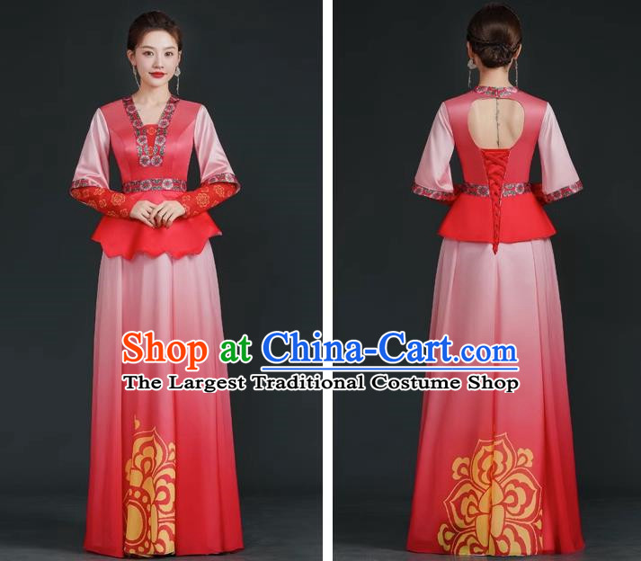 China Style Stage Catwalk Show Costumes Long Trailing Cheongsam Team Dress Art Examination Clothes