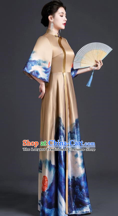 Chinese Style Top Atmospheric Banquet Evening Dress Long Section Annual Meeting Model Catwalk Show Costume Dress