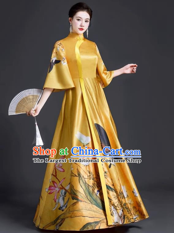 Chinese Style Top Banquet Evening Dress Long Section Annual Meeting Model Catwalk Show Costume Dress