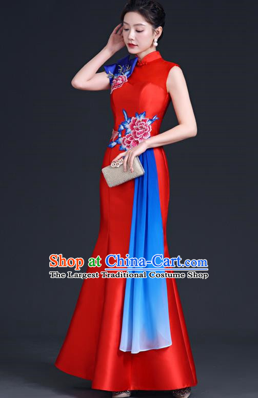Chinese Style Improved Long Fishtail Banquet Evening Dress Skirt Annual Meeting Show Host Catwalk Cheongsam