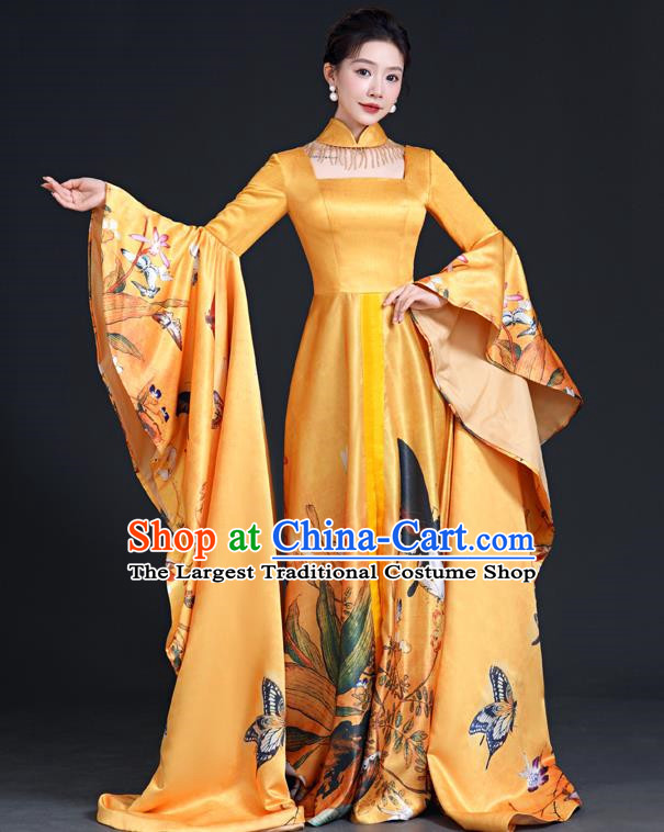 Chinese Fashion Top Catwalk Evening Dress Atmosphere Art Examination Vocal Performance Host Dress Model Cheongsam Long Costumes
