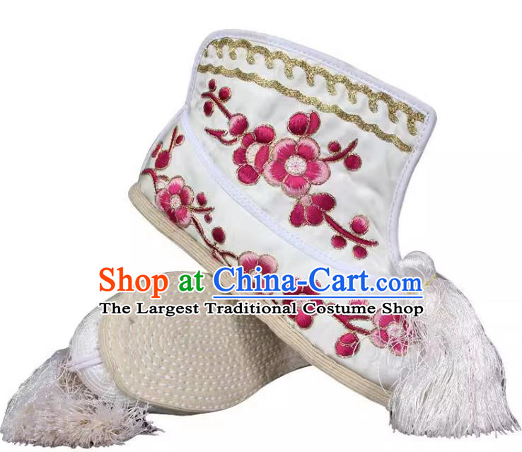 Pink Embroidered Melaleuca Bottom Flat Plum Blossom Fast Boots Color Fast Huadan Wudan Embroidered Shoes Handmade Shoes Chinese Style Ancient Costume Shoes Opera