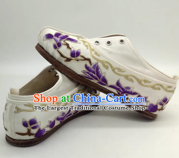 Chinese Opera Huadan Embroidered Shoes Miss Tsing Yi Flat Bottom Antique Costume