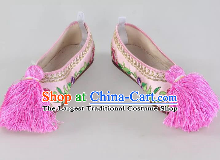 Embroidered Shoes Opera Color Shoes Cowhide Flat Classical Dance Huadan Shoes Stage Performance Women Shoes