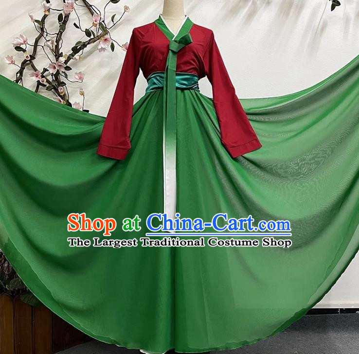 Red and Green Korean Dance Praying for Style Group Dance Big Skirt Students Stage National Performance Costumes