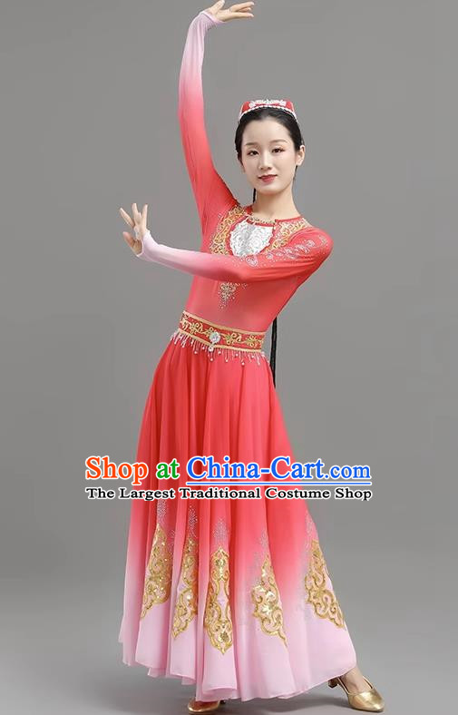 China Xinjiang Dance Opening Dance Skirt Elegant Gradient Color Large Skirt Performance Clothing Self Cultivation Practice Performance Examination Performance Clothing