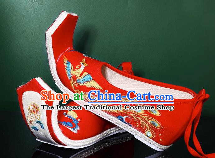 Women Hanfu Shoes Women Embroidered Phoenix Big Red Shoes