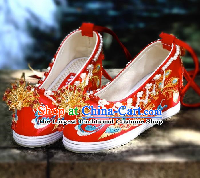 Chinese Wedding Xiuhe Shoes Embroidered Wedding Shoes Female Wedding Bride Hanfu Phoenix