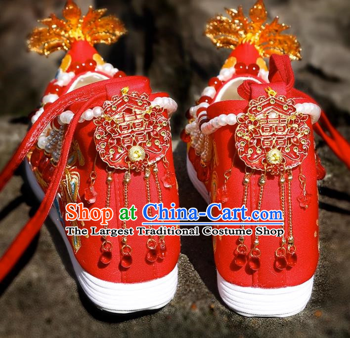 Chinese Wedding Xiuhe Shoes Embroidered Wedding Shoes Female Wedding Bride Hanfu Phoenix