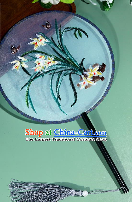 Antique Orchid Embroidery Group Fan Double View Embroidery Round Fan Retro Hanfu Cheongsam Ancient Costume Props Chinese Style