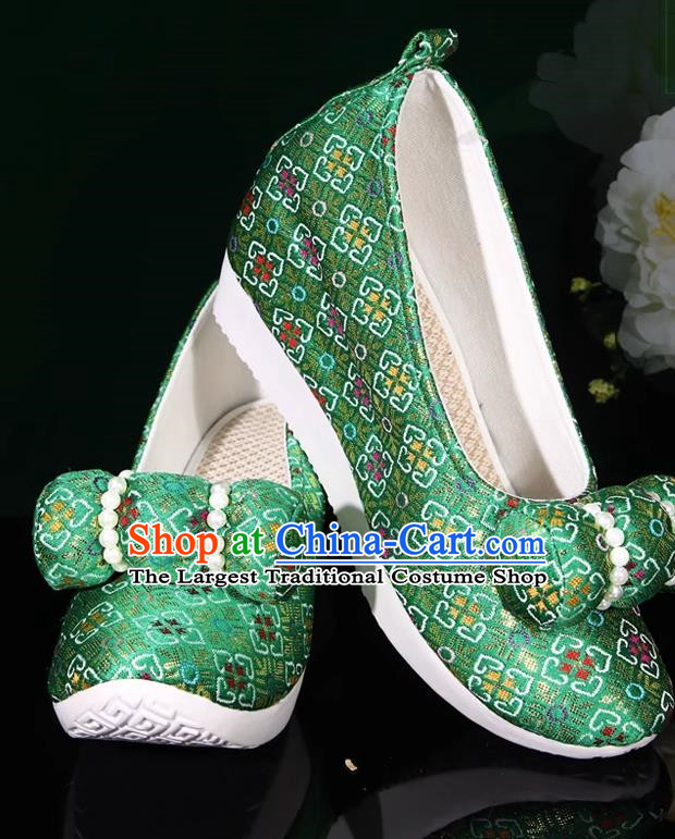 Green Hanfu Shoes Small Pillows Heightening And Restoration Green Climbing Cloud Shoes Cloud Head Cloth Shoes Ming Made Horse Noodles