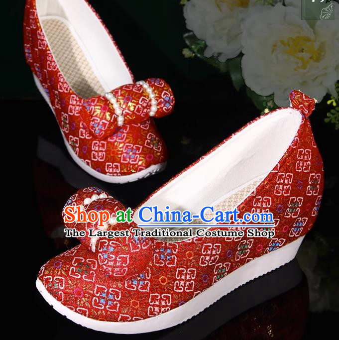 Red Hanfu Shoes Small Pillows Heightening And Restoration Green Climbing Cloud Shoes Cloud Head Cloth Shoes Horse Noodles Made In The Ming Dynasty