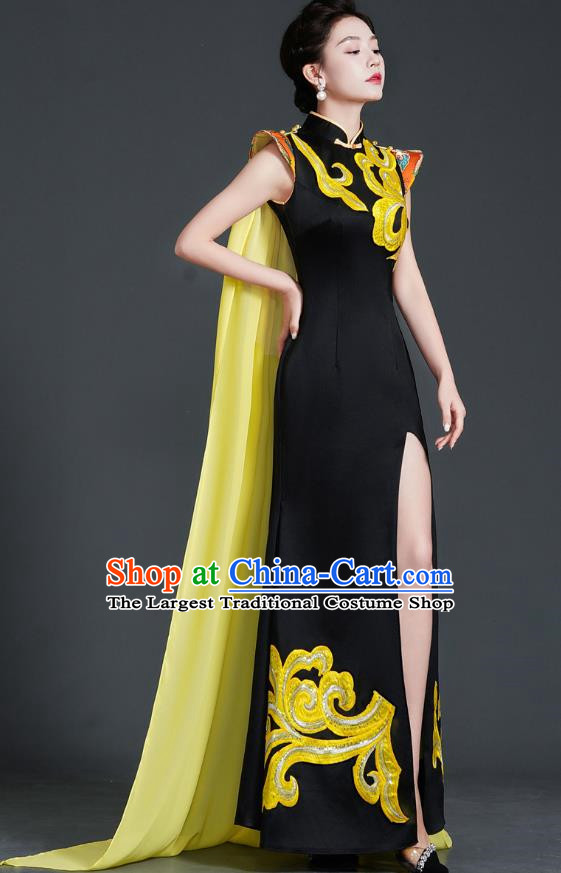 Chinese Design High End Mermaid Evening Dress Model Catwalk Cheongsam Annual Meeting Host Costume