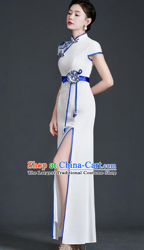 Chinese Design High End Improved Cheongsam Evening Dress Retro Temperament Stage Model Catwalk Costume