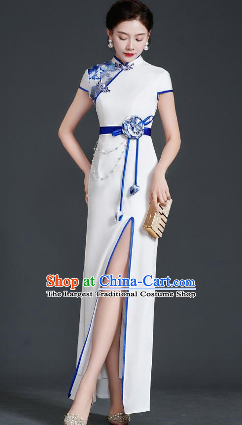 Chinese Design High End Improved Cheongsam Evening Dress Retro Temperament Stage Model Catwalk Costume