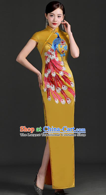 Chinese Design Improved Cheongsam Retro Model Team Catwalk Costumes Slim Cheongsam Embroidery