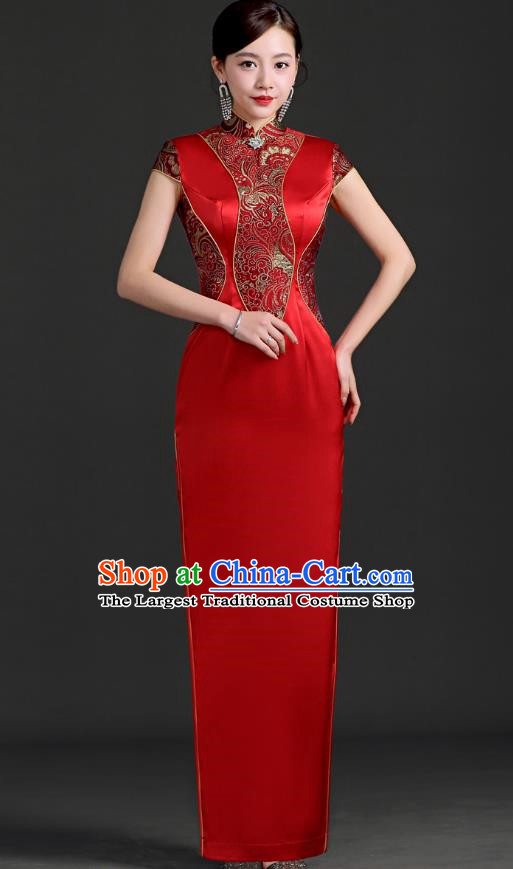 Chinese Design Improved Red Wedding Cheongsam Long Catwalk Performance Clothing Daily Cheongsam Dress