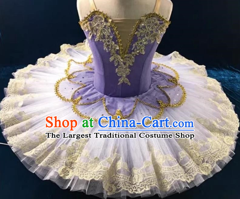 Children Ballet Skirt Little Swan Fluffy Yarn TUTU Skirt Performance Costume Purple Sleeping Beauty Stage Costume
